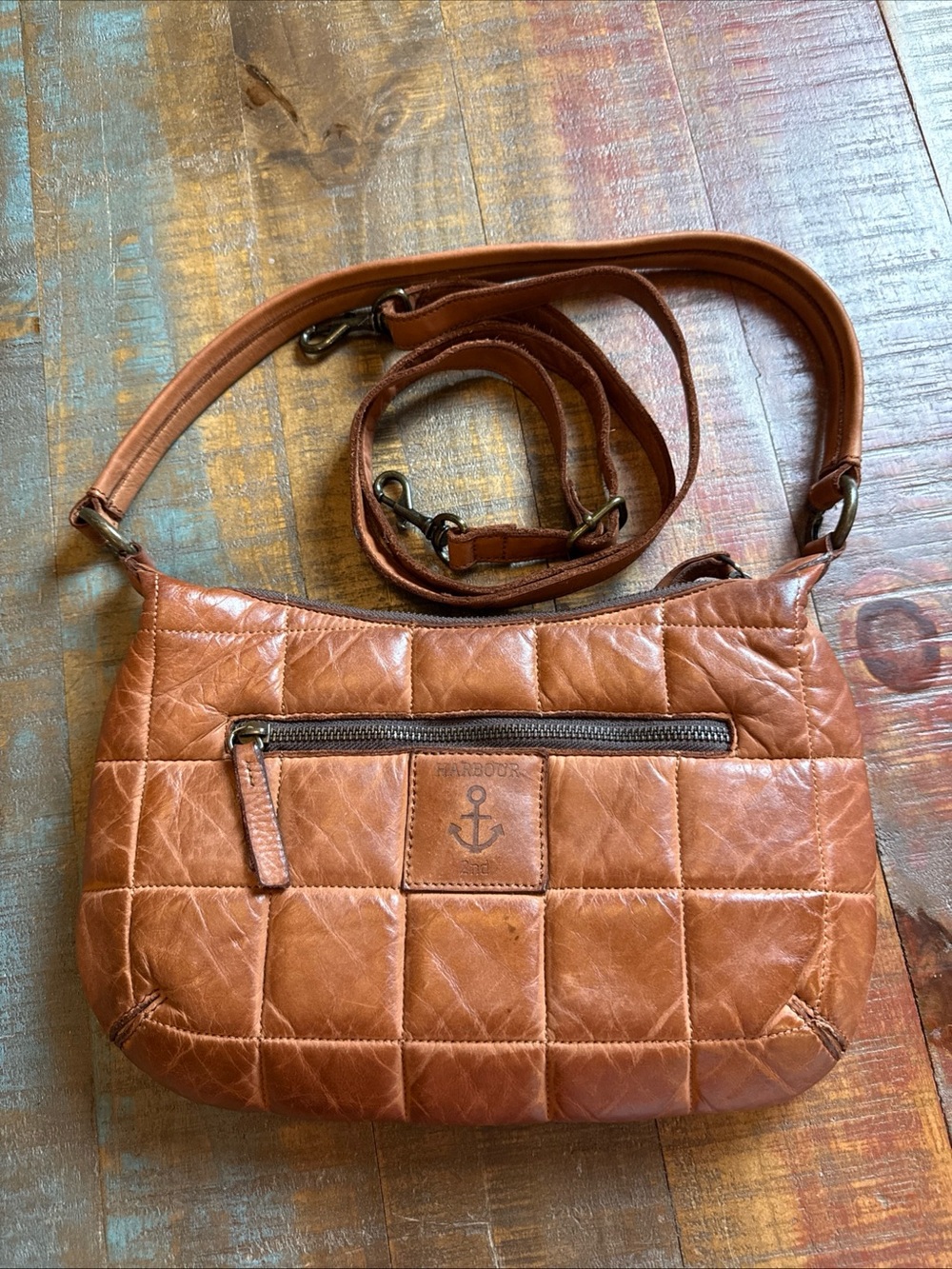 Harbour 2nd Soft Leather Quilted Cognac Brown Crossbody Shoulder Bag Purse 10x6”